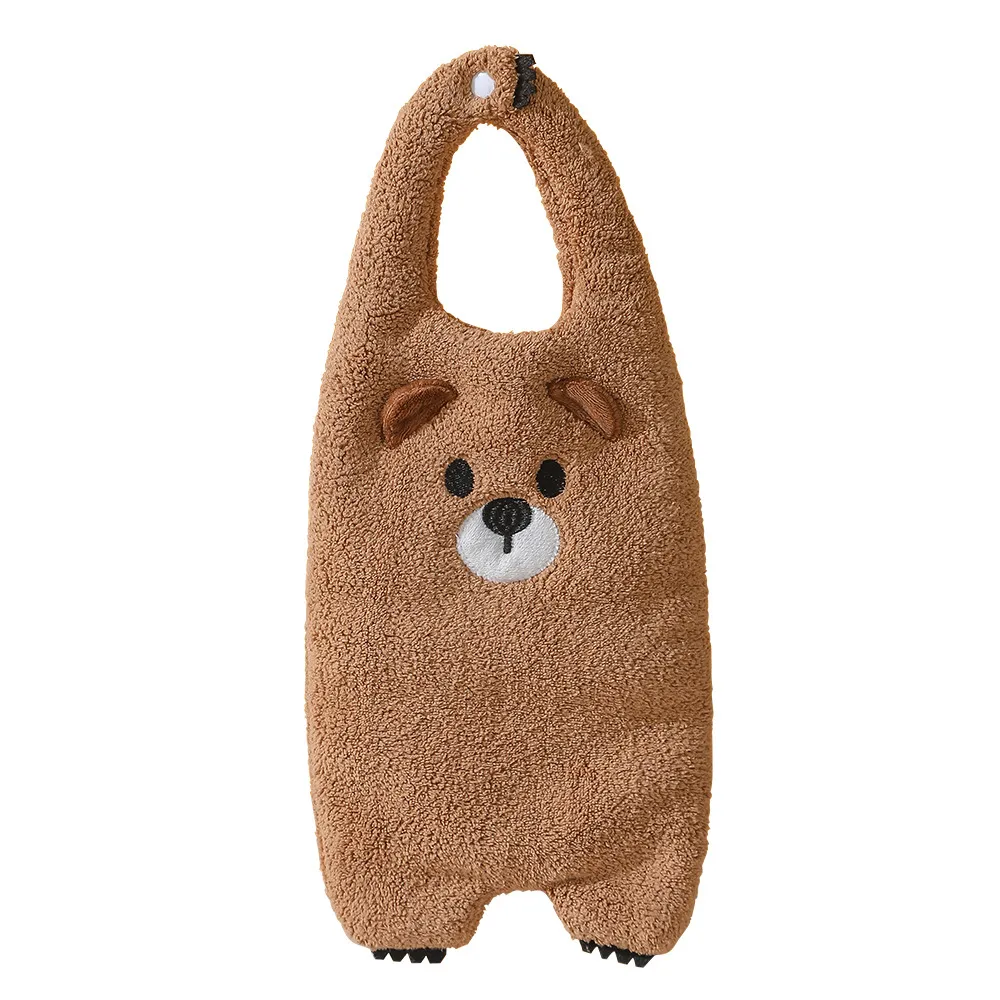 Cartoon Coral Fleece Hanging Hand Towel – Extra Thick Absorbent Kitchen & Bathroom Washcloth, Super Soft Quick-Dry Drying Cloth with Loop, Fluffy Home Towel for Daily Use